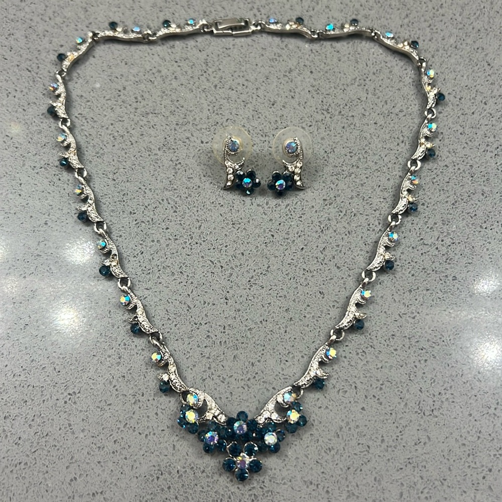 Sapphire Blue and Silver Necklace and Earring Set